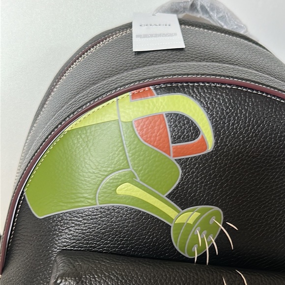 Disney X Coach Charter Backpack Bag Mushroom Mickey Garden Black Leather Purse - Picture 14 of 16